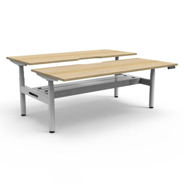 Rapidline Halo Plus Back to Back Workstation with Cable Tray 1500mm W Natural Oak Top / White Frame | Mega Office Supplies