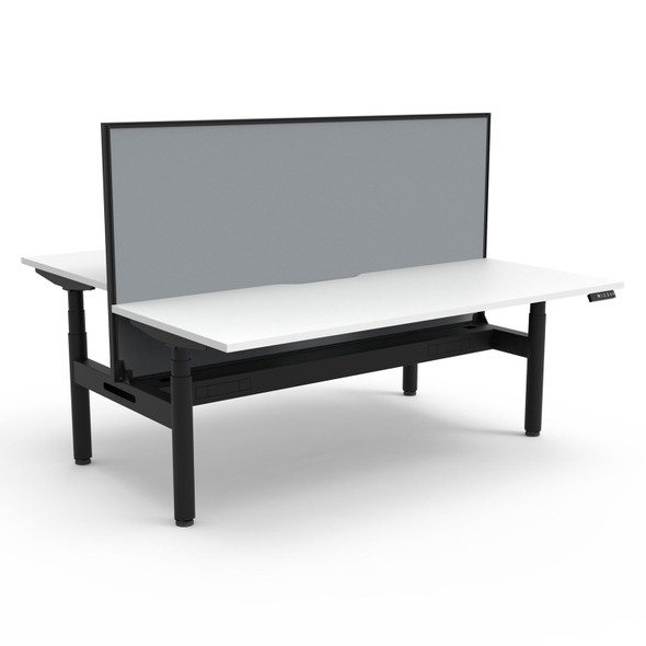 Rapidline Halo Plus Back to Back Workstation with Screen and Cable Tray 1800mm W Natural White Top / Black Frame | Mega Office Supplies