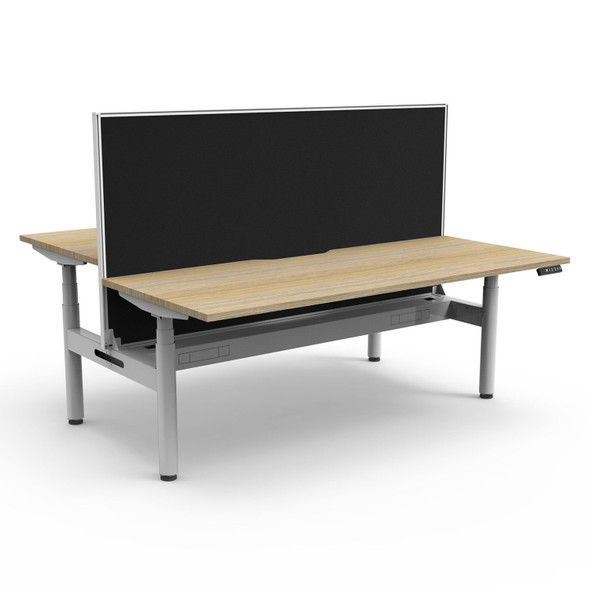 Rapidline Halo Plus Back to Back Workstation with Screen and Cable Tray 1800mm W Natural Oak Top / White Frame | Mega Office Supplies