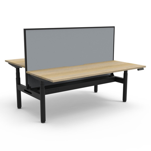 Rapidline Halo Plus Back to Back Workstation with Screen and Cable Tray 1800mm W Natural Oak Top / Black Frame | Mega Office Supplies