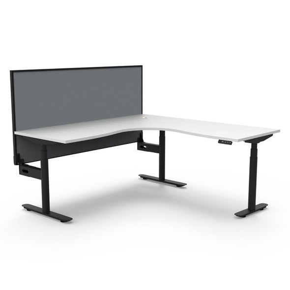 Rapidline Halo Plus Corner Workstation with Screen 1500 x 1500mm W Natural White Top / Black Frame | Mega Office Supplies