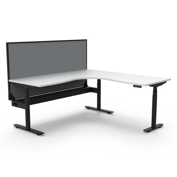 Rapidline Halo Plus Corner Workstation with Screen and Cable Tray 1500 x 1500mm W Natural White Top / Black Frame | Mega Office Supplies