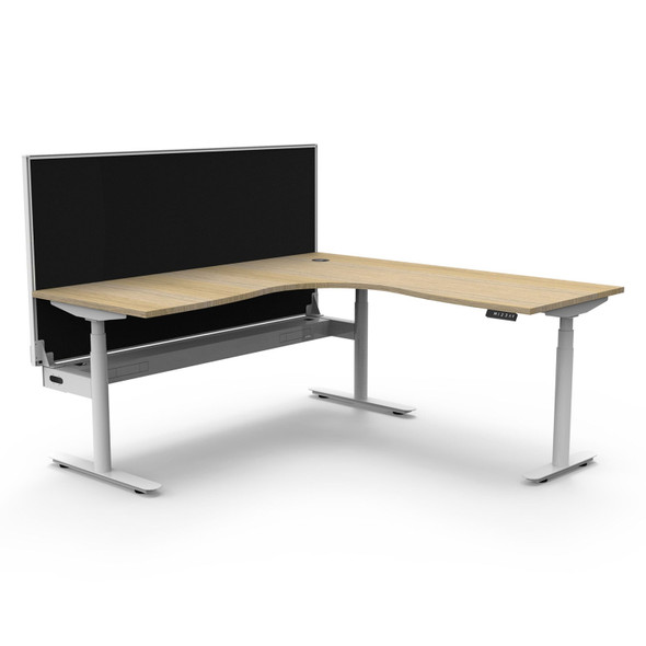 Rapidline Halo Plus Corner Workstation with Screen and Cable Tray 1500 x 1500mm W Natural Oak Top / White Frame | Mega Office Supplies