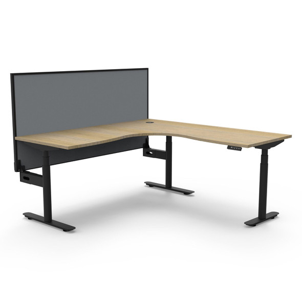 Rapidline Halo Plus Corner Workstation with Screen 1800 x 1800mm W Natural Oak Top / Black Frame | Mega Office Supplies
