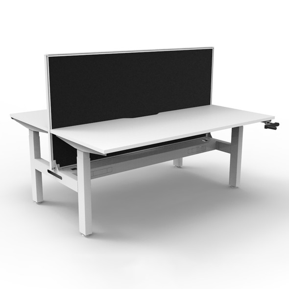 Rapidline Boost Crank Back to Back Workstation 1500 x 750mm with Screen and Cable Tray Natural White / White Satin
