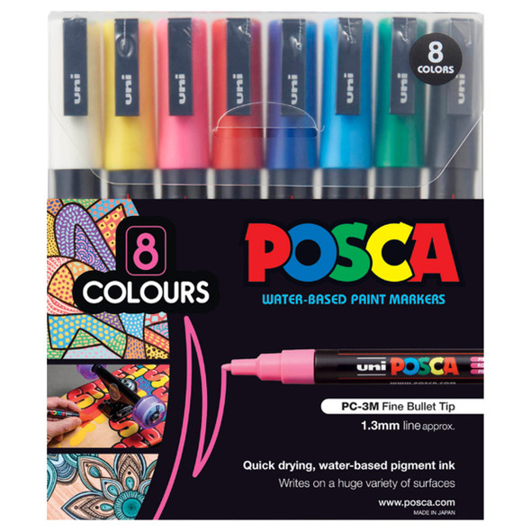 Posca PC-3M Paint Marker Pen Bullet Fine Assorted Wallet of 8