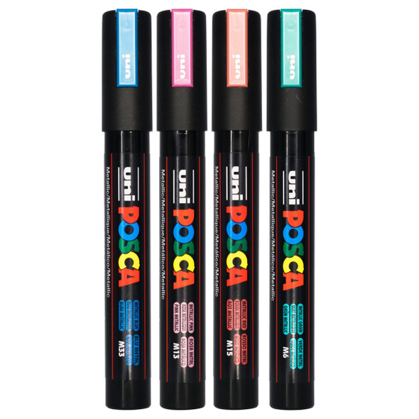 Posca PC-5M Paint Marker Pen Metallic Assorted Bullet Medium Wallet of 4
