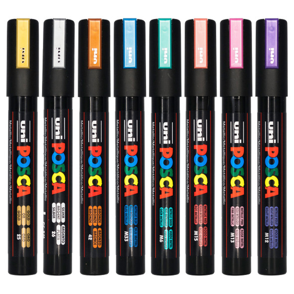 Posca PC-5M Paint Marker Pen Metallic Assorted Bullet Medium Wallet of 8