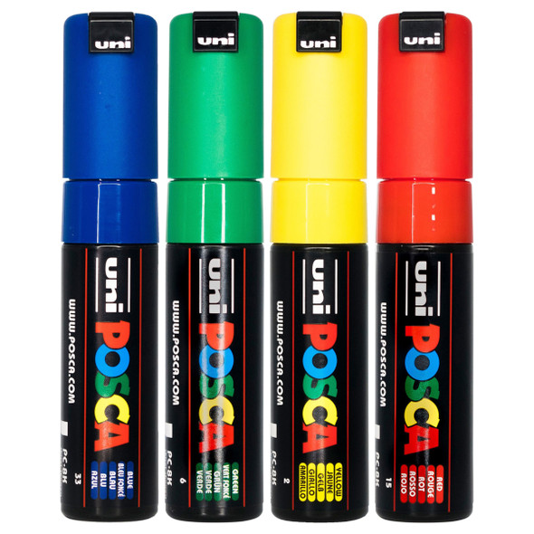 Posca PC-8K Paint Marker Pen Assorted Chisel Bold Wallet of 4