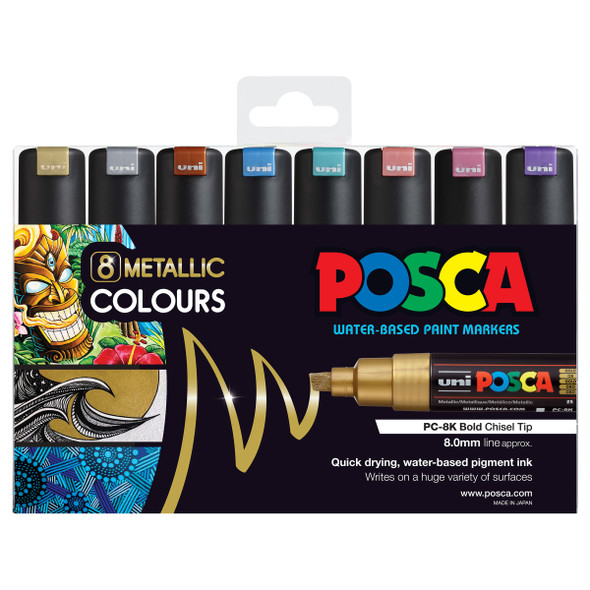 Posca PC-8K Paint Marker Pen Chisel Bold Metallic Assorted Wallet of 8