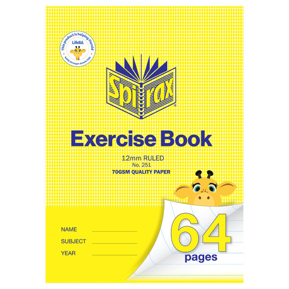 Spirax 251 Exercise Book 250 x 175mm 64 Page 12mm Ruled Pack of 20