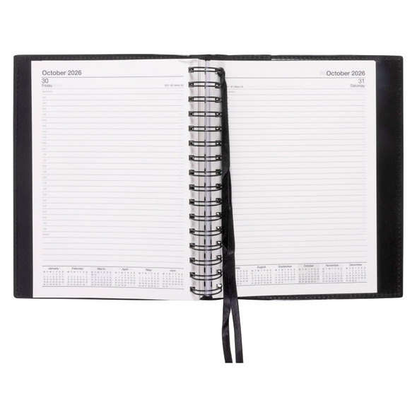 PVC Spiral Diary A5 Day To A Page Black Norwich 2026 PVC Spiral Diary A5 Day To A Page Black Norwich 2026