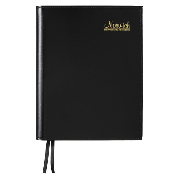 Norwich 2026 PVC Spiral Diary Quarto Day To A Page Black Norwich 2026 PVC Spiral Diary Quarto Day To A Page Black