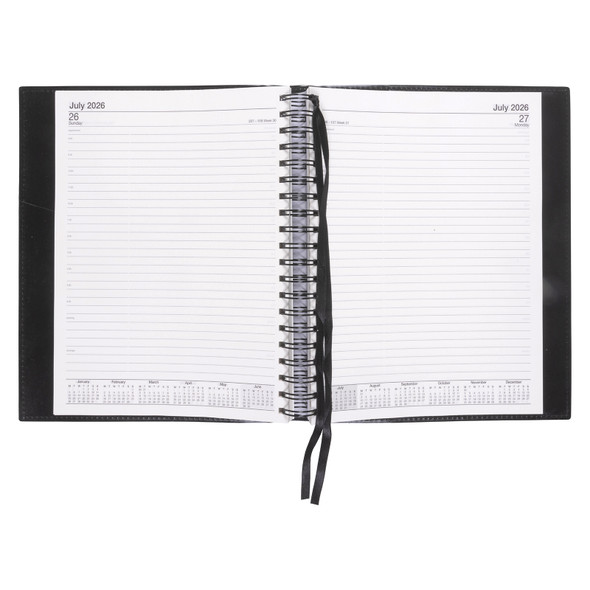 PVC Spiral Diary Quarto Day To A Page Black Norwich 2026 PVC Spiral Diary Quarto Day To A Page Black Norwich 2026