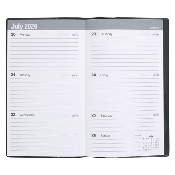 Cumberland PVC Pocket Diary Slimline Week To View Vertical Black 2026