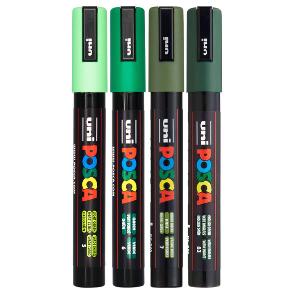 Posca PC-5M Paint Marker Pen Green Assorted Bullet Medium Wallet of 4