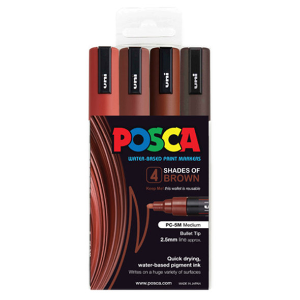 Posca PC-5M Paint Marker Pen Bullet Medium Brown Assorted Wallet of 4