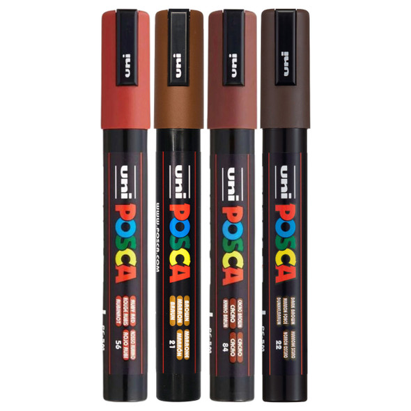 Posca PC-5M Paint Marker Pen Brown Assorted Bullet Medium Wallet of 4