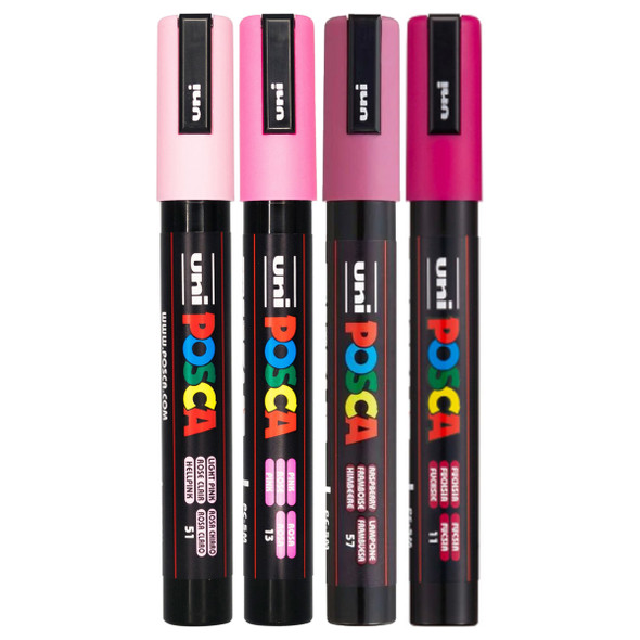 Posca PC-5M Paint Marker Pen Pink Assorted Bullet Medium Wallet of 4
