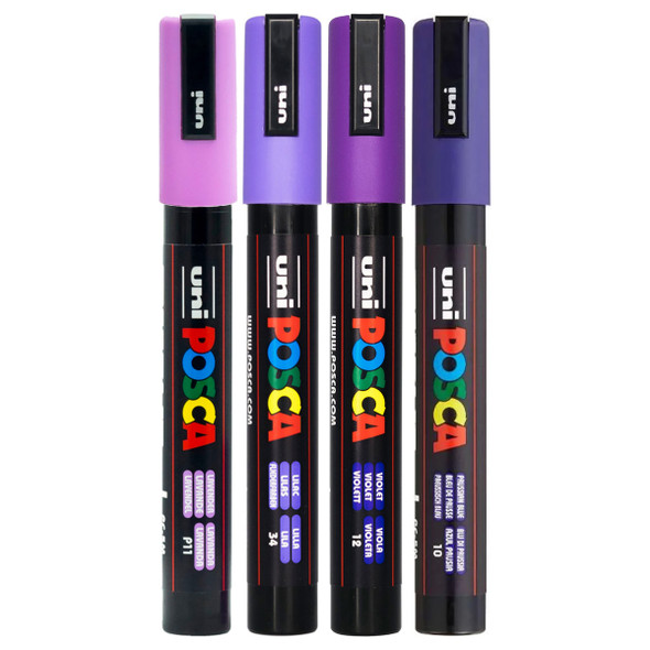 Posca PC-5M Paint Marker Pen Purple Assorted Bullet Medium Wallet of 4