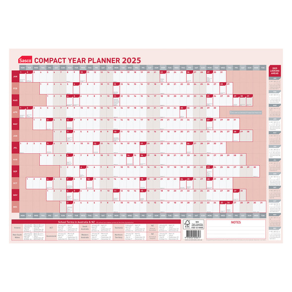 Sasco 2026 Compact Year Planner 594 x 420mm | Mega Office Supplies Sasco 2026 Compact Year Planner 594 x 420mm | Mega Office Supplies