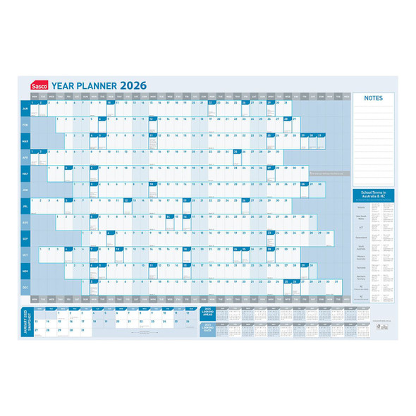 Sasco 2026 Standard Year Planner 610 x 870mm | Mega Office Supplies Sasco 2026 Standard Year Planner 610 x 870mm | Mega Office Supplies