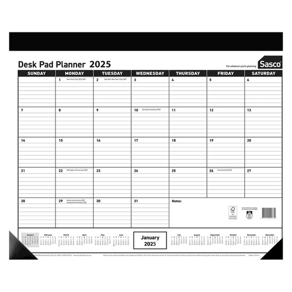 Sasco 2026 Desk Pad Year Planner 430 x 555mm | Mega Office Supplies Sasco 2026 Desk Pad Year Planner 430 x 555mm | Mega Office Supplies