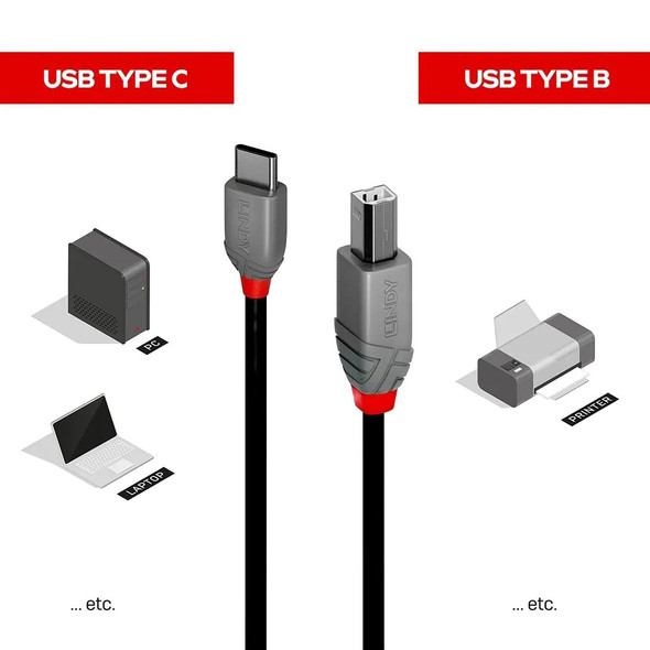 Cable Lindy USB 2.0 C to B, Anthra Line Cable Lindy USB 2.0 C to B, Anthra Line