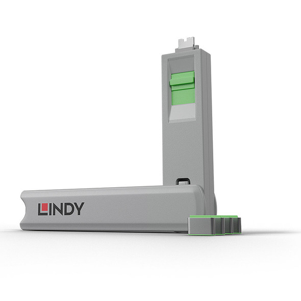 Lindy USB C Port Blocker, 4 Pack + Key, Green