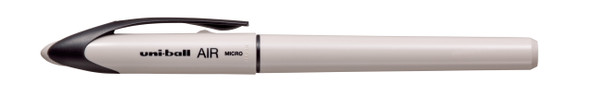 Uni-ball Air Micro pen in greige pastel barrel with black clip, capped view Uni-ball Air Micro pen in greige pastel barrel with black clip, capped view