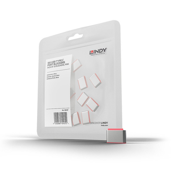 Lindy USB C Port Blocker, 10 Pack, Pink Lindy USB C Port Blocker, 10 Pack, Pink