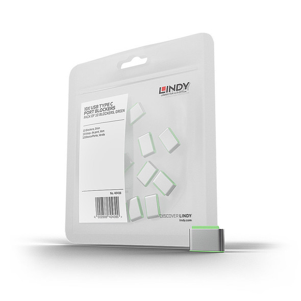 Lindy USB C Port Blocker, 10 Pack, Green Lindy USB C Port Blocker, 10 Pack, Green