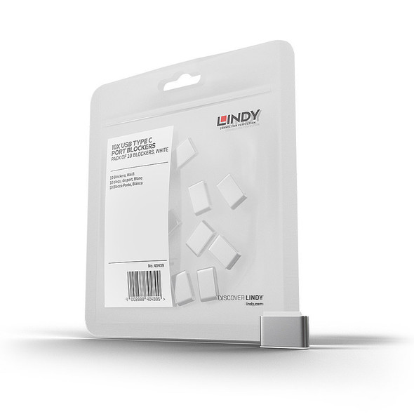 Lindy USB C Port Blocker, 10 Pack, White