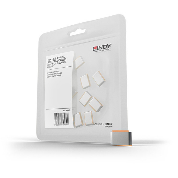 Lindy USB C Port Blocker, 10 Pack, Orange
