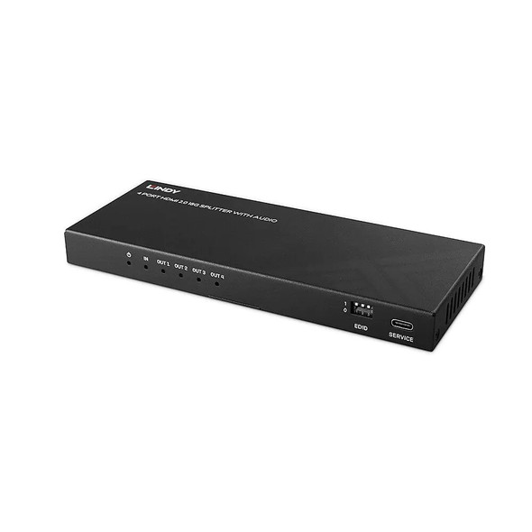 Lindy 4 Port HDMI 8K60 Splitter with Audio and Downscaling Lindy 4 Port HDMI 8K60 Splitter with Audio and Downscaling