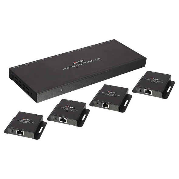 Lindy 70m CAT6 4 Port HDMI 4K30 and IR Splitter Extender, with Loop Out