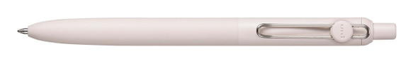 Uni-ball Zento retractable pen with ivory barrel and silver spring-loaded clip, close-up view Uni-ball Zento retractable pen with ivory barrel and silver spring-loaded clip, close-up view