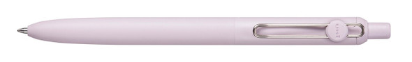 Uni-ball Zento retractable pen with lavender pastel barrel and silver spring-loaded clip, close-up view Uni-ball Zento retractable pen with lavender pastel barrel and silver spring-loaded clip, close-up view