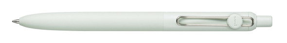 Uni-ball Zento retractable pen with mist pastel barrel and silver spring-loaded clip, close-up view Uni-ball Zento retractable pen with mist pastel barrel and silver spring-loaded clip, close-up view
