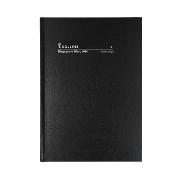 Collins Kingsgrove Diary 2026 A4 Day to a Page in black linen-look hard cover Collins Kingsgrove Diary 2026 A4 Day to a Page in black linen-look hard cover