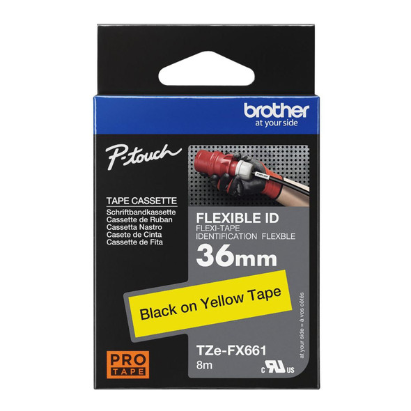 Brother TZe Flexible Tape 36mm Black on Yellow TZEFX661 Brother TZe Flexible Tape 36mm Black on Yellow TZEFX661