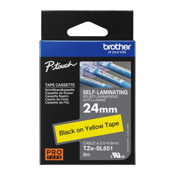 Brother Self-Laminating Label Tape 24mm Black on Yellow TZeSL651