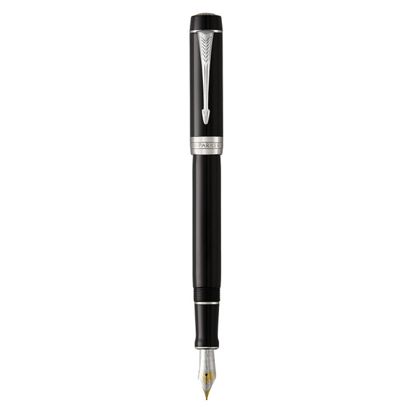 Parker Duofold Classic Fountain Pen Black and Palladium Trim Medium Nib