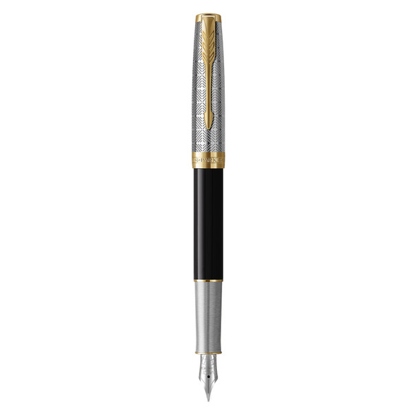 Parker Sonnet Premium Metal and Black Lacquer Gold Trim Fountain Pen Fine Nib Parker Sonnet Premium Metal and Black Lacquer Gold Trim Fountain Pen Fine Nib