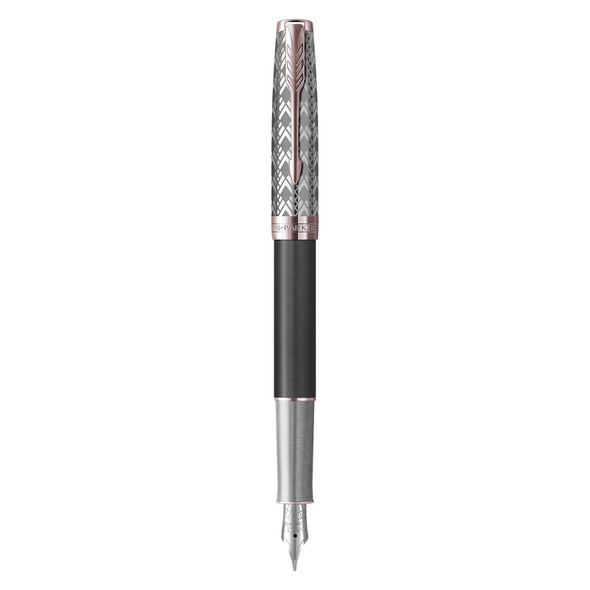Parker Sonnet Premium Metal and Grey Lacquer Rose Gold Trim Fountain Pen Fine Nib Parker Sonnet Premium Metal and Grey Lacquer Rose Gold Trim Fountain Pen Fine Nib