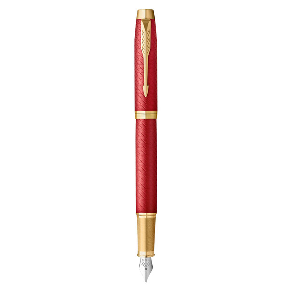 Parker IM Premium Fountain Pen Red Lacquer and Gold Trim Fine Nib