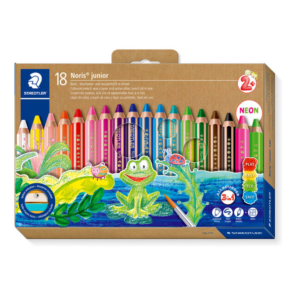 Staedtler Noris Junior 3 in 1 Pencils Box of 18 Assorted Colours 140 C18 Staedtler Noris Junior 3 in 1 Pencils Box of 18 Assorted Colours 140 C18