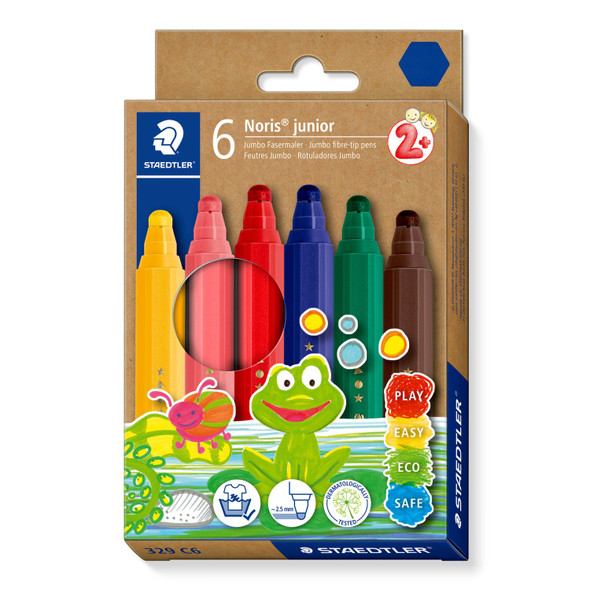 Staedtler Noris Junior Fibre Tip Pens Box of 6 Assorted Colours 329 C6 Staedtler Noris Junior Fibre Tip Pens Box of 6 Assorted Colours 329 C6
