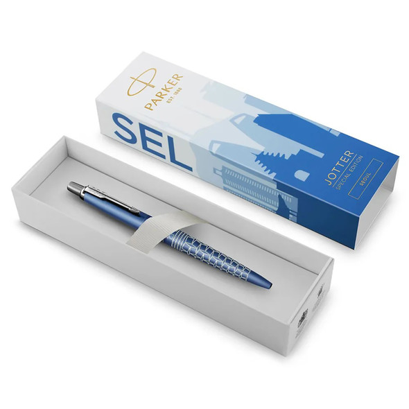 Parker Medium Tip Jotter SE Global Icons Seoul Blue Lacquer Chrome Colour Trim Ballpoint Pen Parker Medium Tip Jotter SE Global Icons Seoul Blue Lacquer Chrome Colour Trim Ballpoint Pen