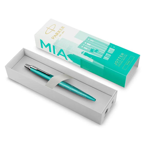 Parker Medium Tip Jotter SE Global Icons Miami Turquoise Lacquer Chrome Colour Trim Ballpoint Pen Parker Medium Tip Jotter SE Global Icons Miami Turquoise Lacquer Chrome Colour Trim Ballpoint Pen